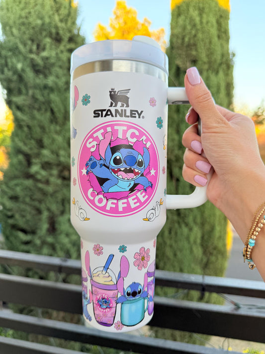 Stich Stanley Custom 40 oz Tumbler Stainless – Cute Kawaii Cup, Perfect Gift Birthday, Limited Edition Cup, Laser Ink No Smudge
