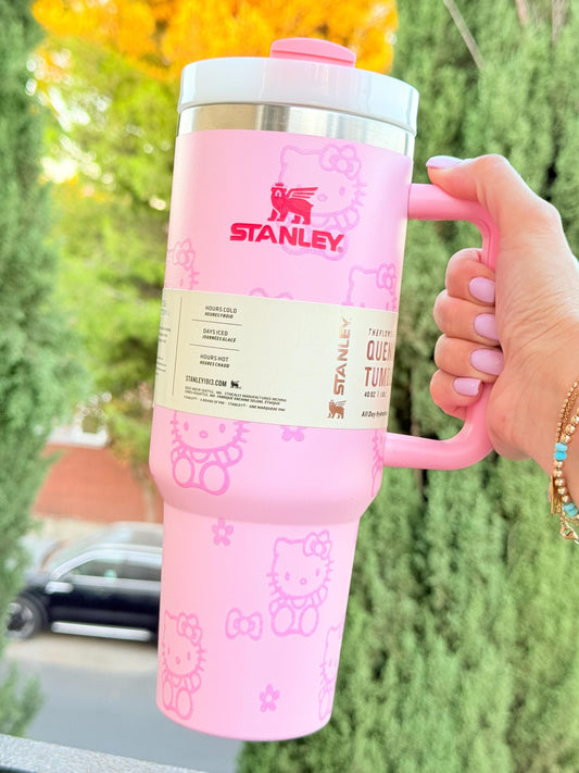 Hello Kitty Stanley Custom 40oz Tumbler: Kawaii Stainless Steel Cup - Pastel Pink